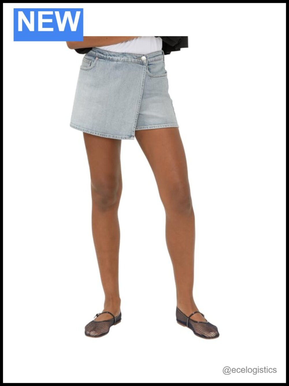 Tie-Up Jean Skort Mid Stretch Denim High Rise 5-Pocket Above Knee
